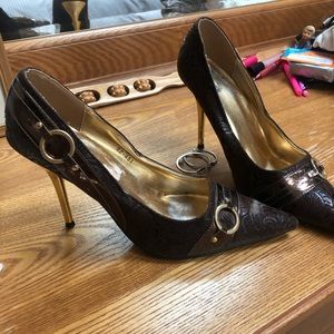 Brown with gold heel